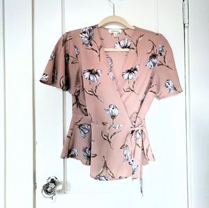 Blush Floral Wrap Blouse